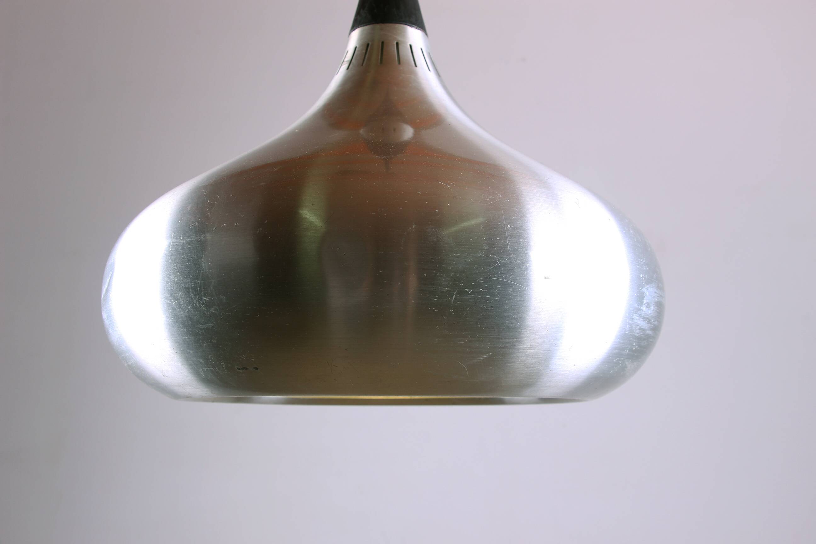 Large Danish pendant light in chrome metal, orient model by Jo Hammerborg for Fog & Morup 1960.
