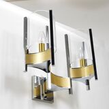 Gaetano Sciolari Large Wall Sconces / Sconces, Chrome, Brass, Glass, 1970s