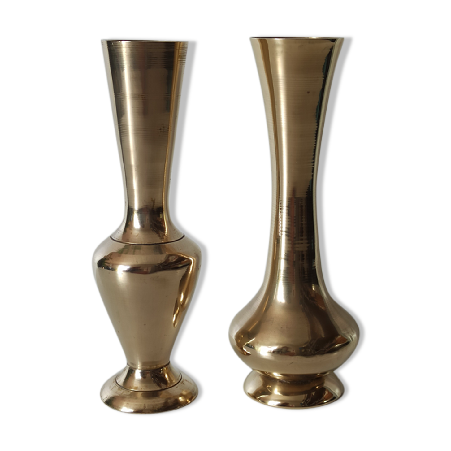 Duo of soliflores in vintage gilded brass