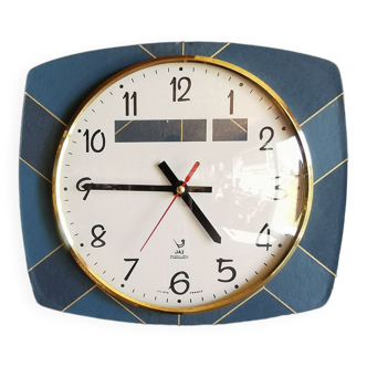 Vintage formica clock rectangular silent wall clock "Jaz golden blue"