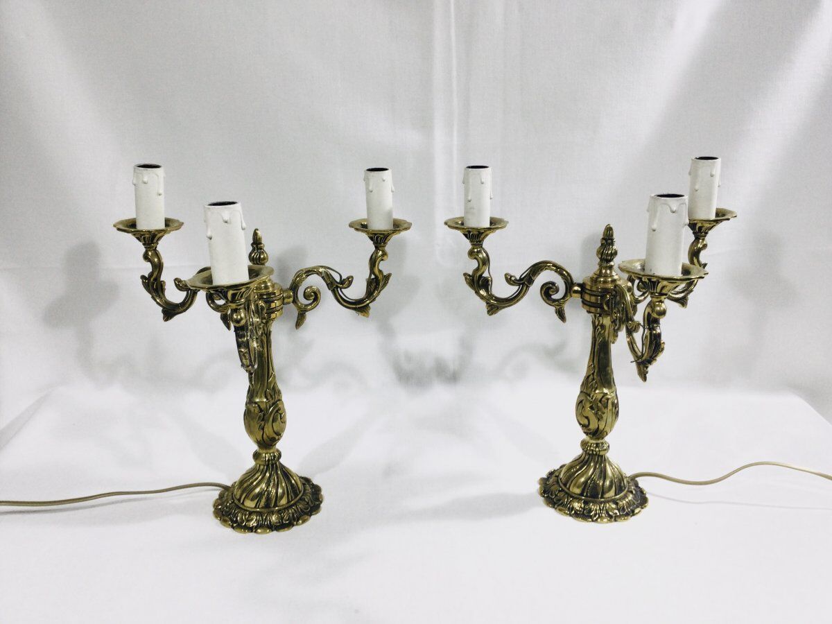 Pair of girandoles 3 bronze lights