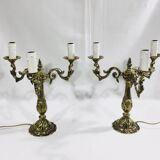 Pair of girandoles 3 bronze lights