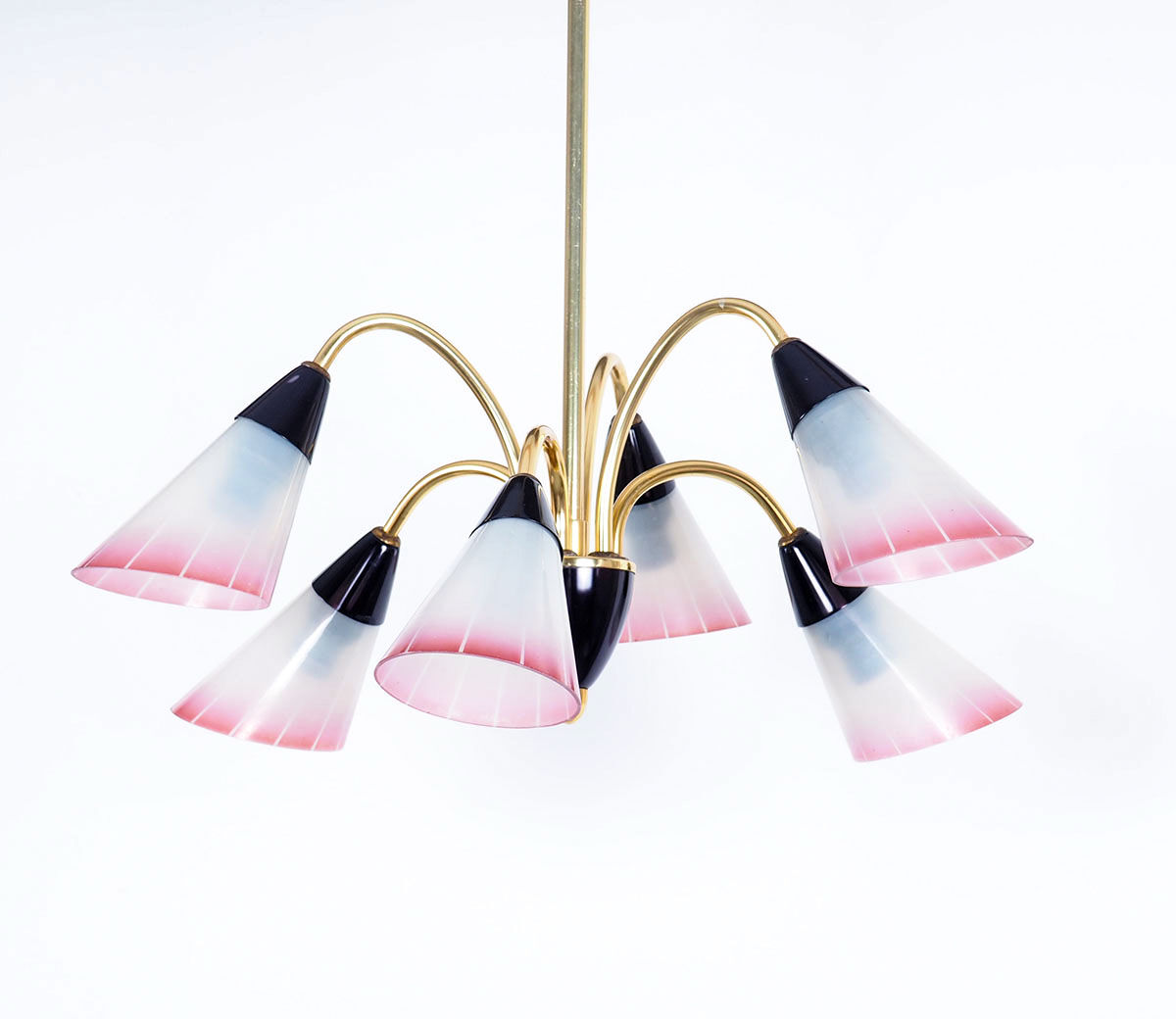 Vintage brass and glass Italian chandelier, 1950s