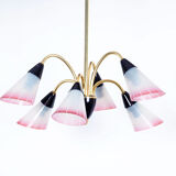 Vintage brass and glass Italian chandelier, 1950s