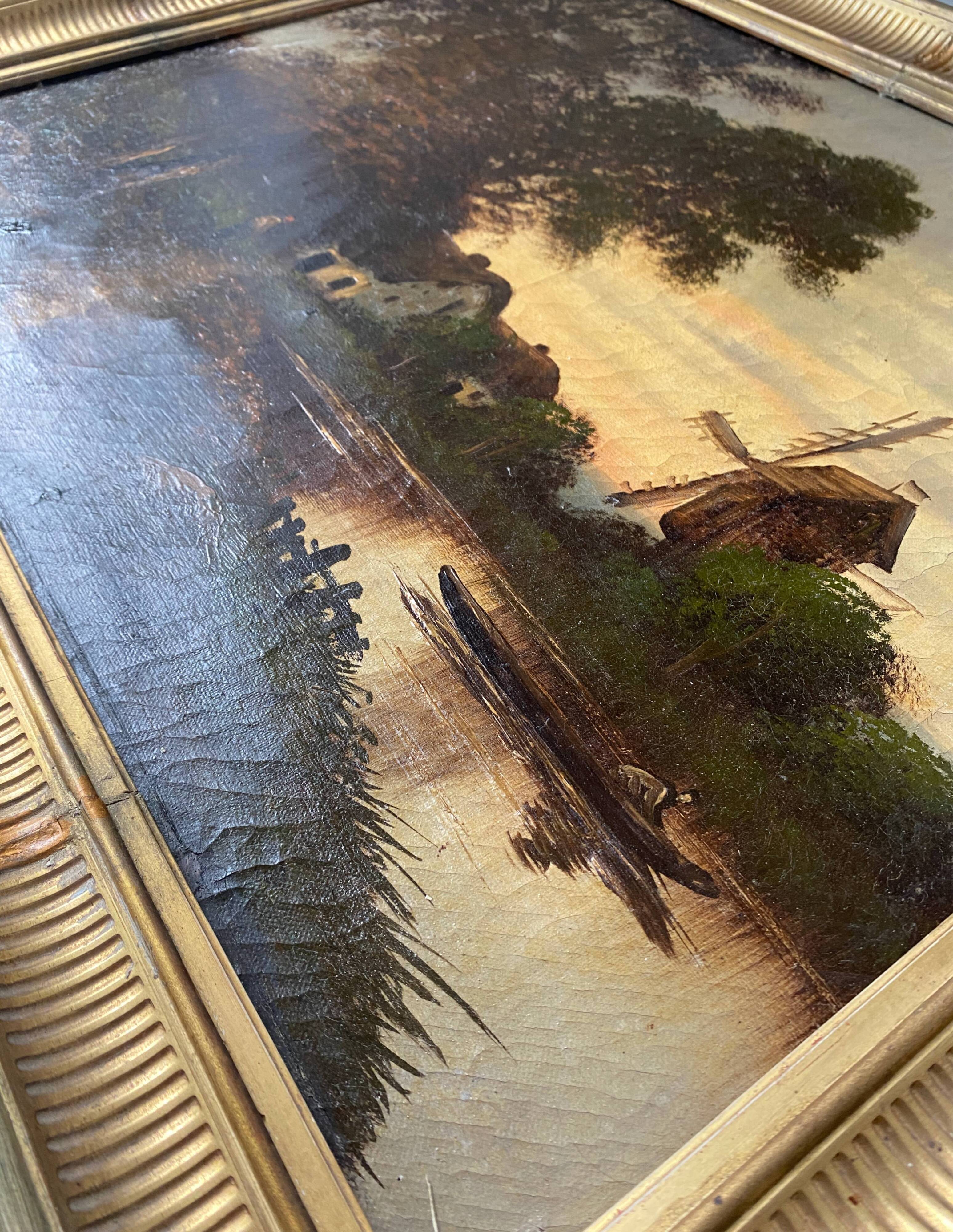 HST painting "Animated landscape at dusk" 19th century