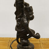 Lamp monkey learned juggler in patinated bronze