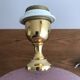 Lampe vintage en céramique laiton et boule en verre rose