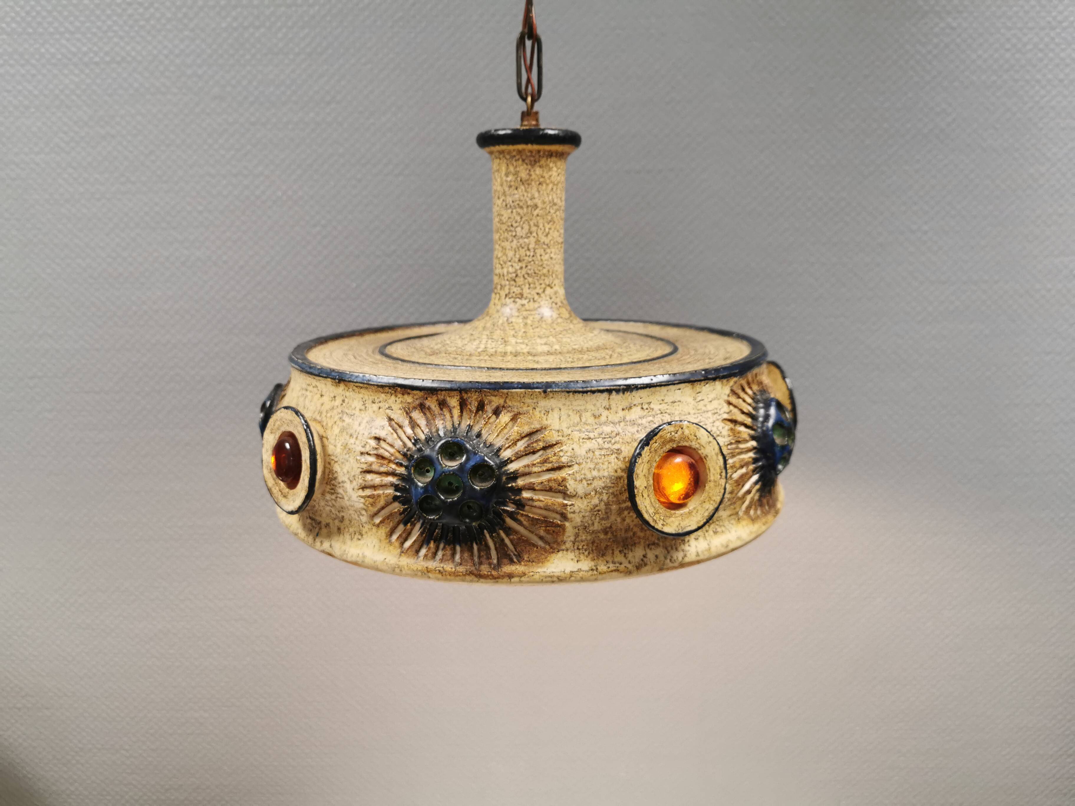 Ceramic hanging lamp by Jette Hellerøe for Axella Denmark, 1970s