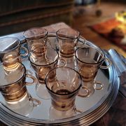 Set of 7 vintage smoked glass coffee cups - 1970s-80s