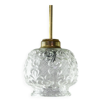 Lampe suspendue en verre et laiton italien du milieu du siècle, années 1960