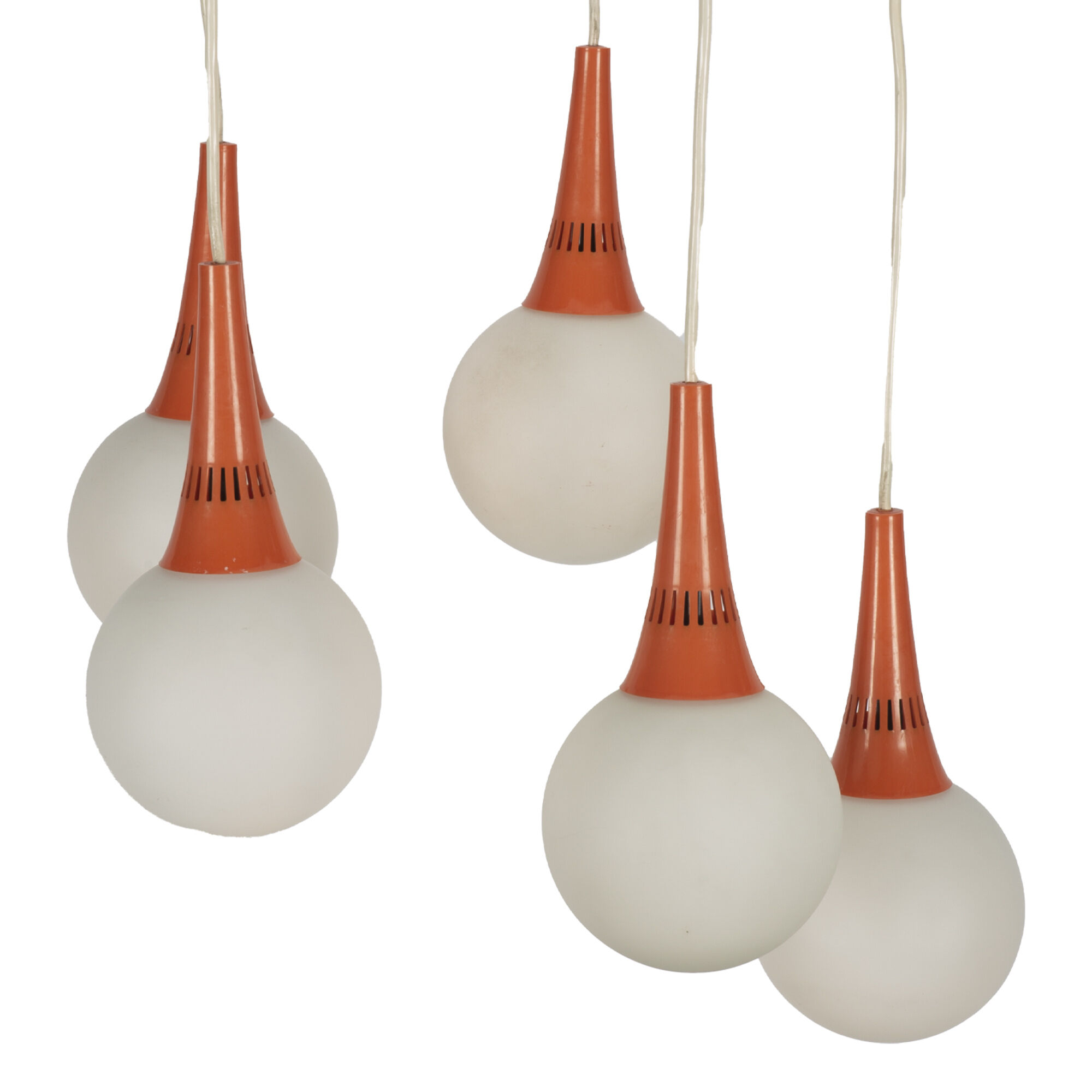 Orange and white 5 ball Space Age pendant lamp