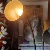 Designer desk lamp in gold metal 2 flexible arms from the 70s