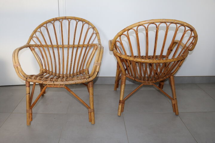 2 fauteuils rotin adulte 1960