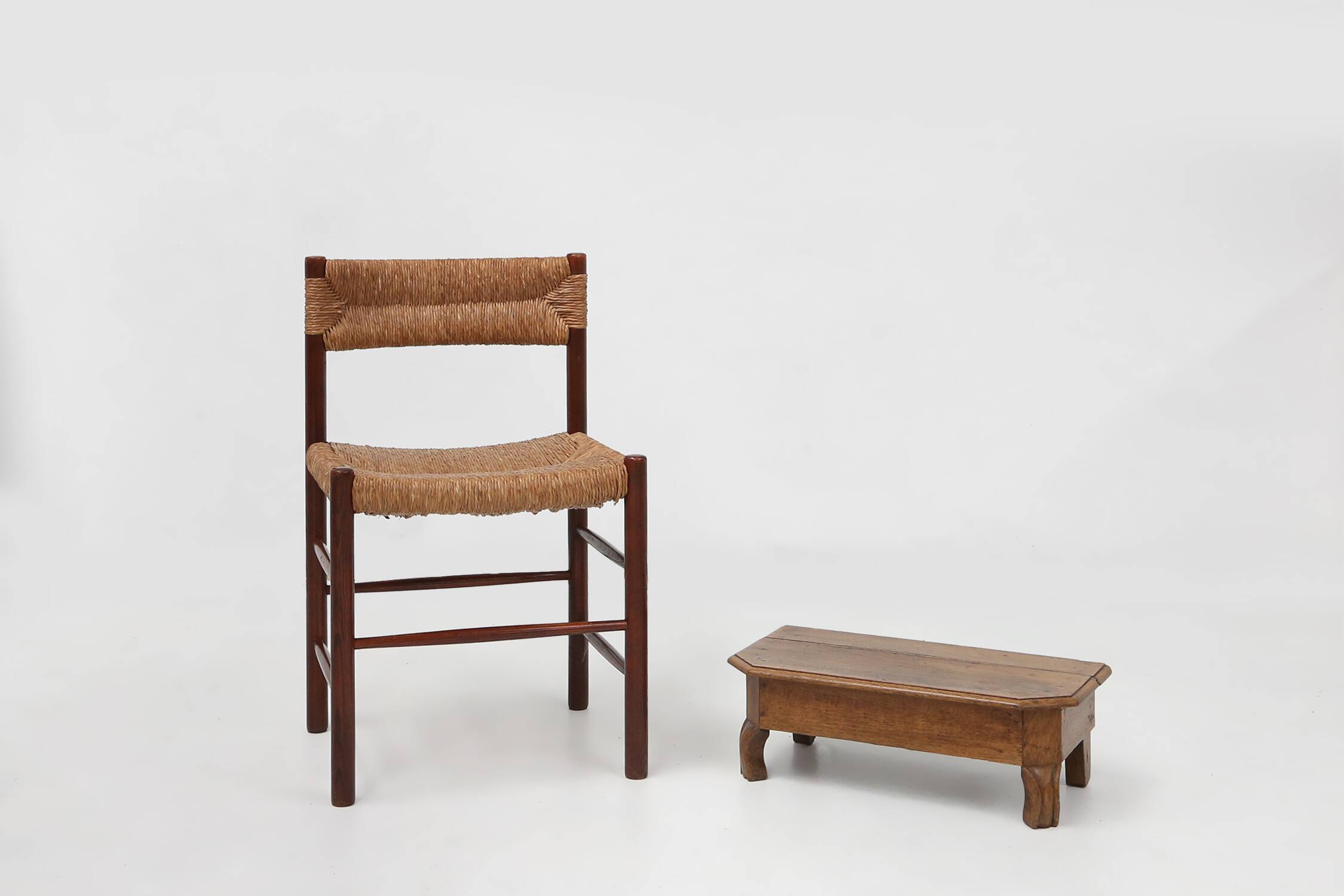 Charming wooden rustic church stool, France ca. 1900