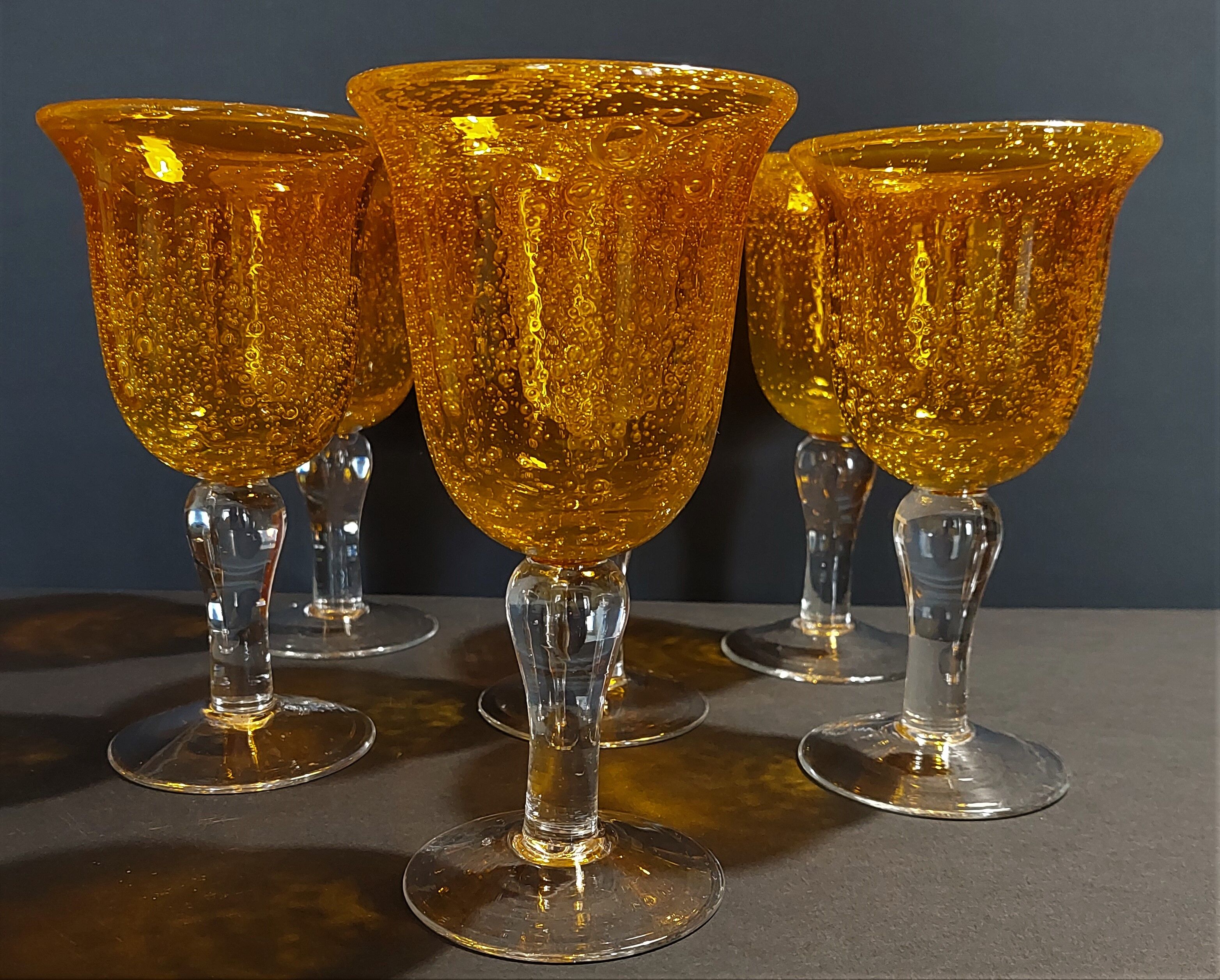Series of six water glasses blown glass Biot XXth