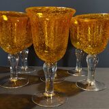 Series of six water glasses blown glass Biot XXth