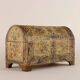Antique wooden box covered with painted parchment, Italy, 19th-20th century.