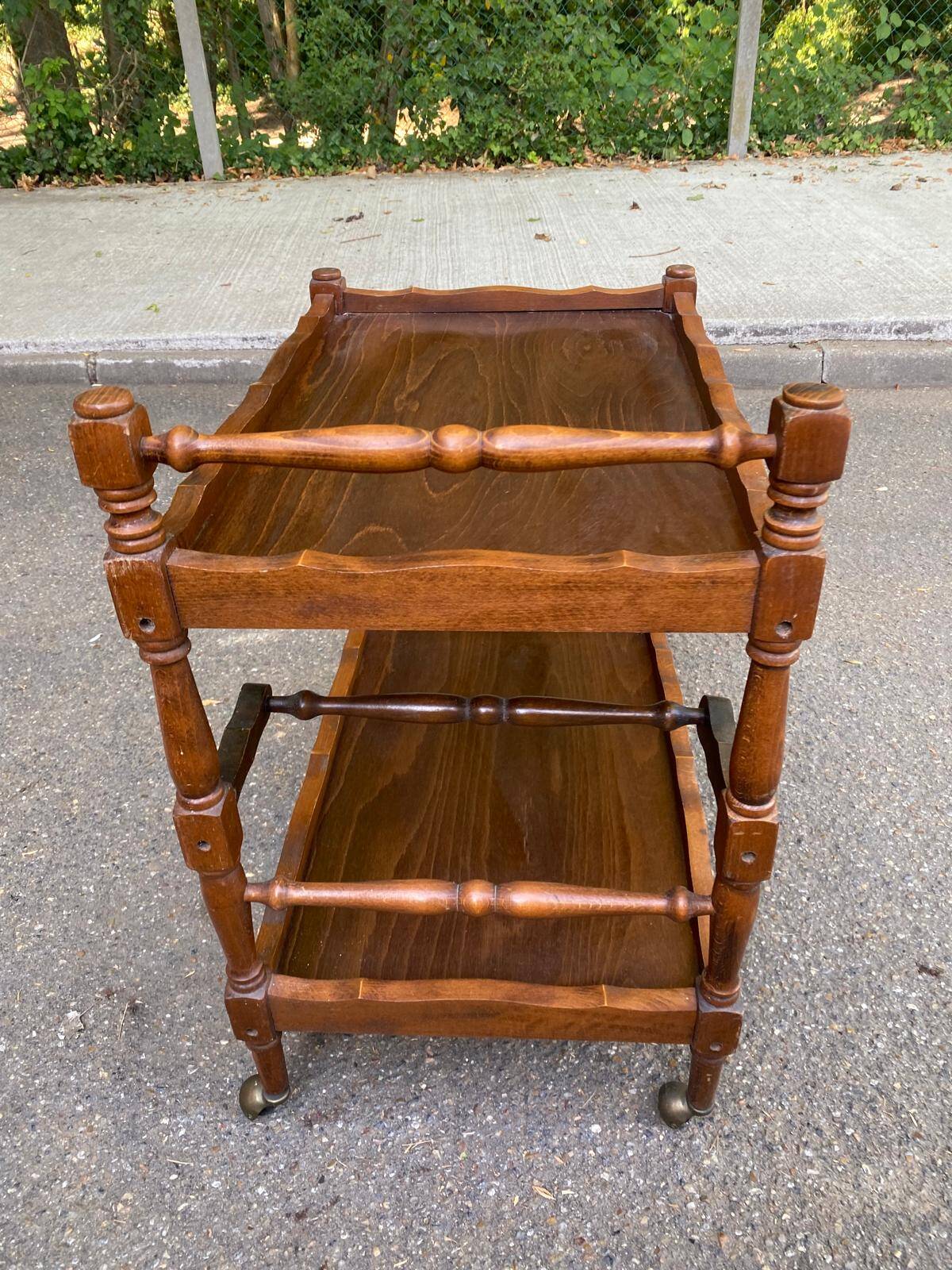 Solid wood service trolley on wheels