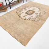 Brown and beige wool oushak rug 286x181cm