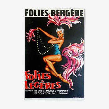 Affiche originale cabaret Folies Bergeres folies légères Paris Okley 1949