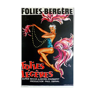 Affiche originale cabaret Folies Bergeres folies légères Paris Okley 1949