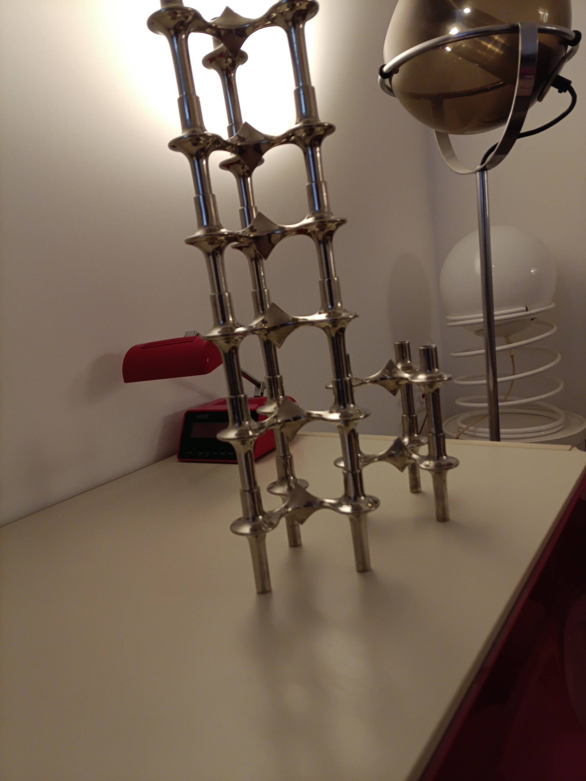 Set of modular Nagel candlesticks from the 1970s + 7 vintage candles