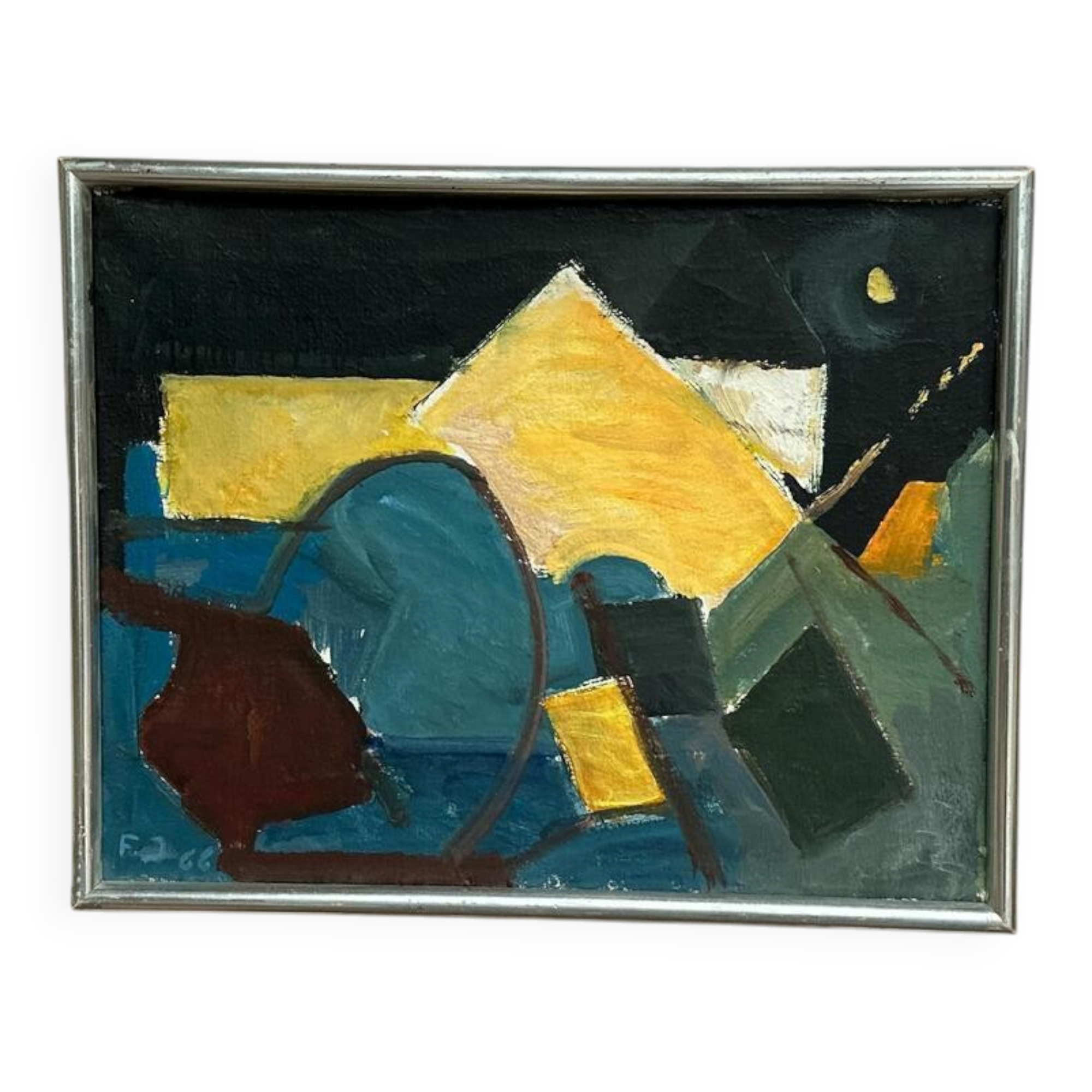 Swedish Oil on Canvas – “Abstract Composition” – Dated 1966 – Vintage