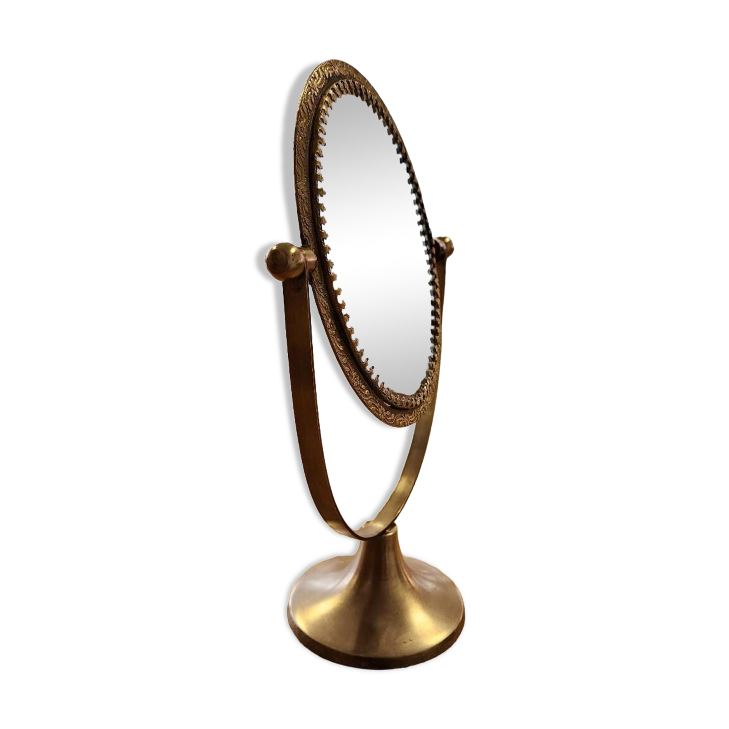 Brass standing mirror