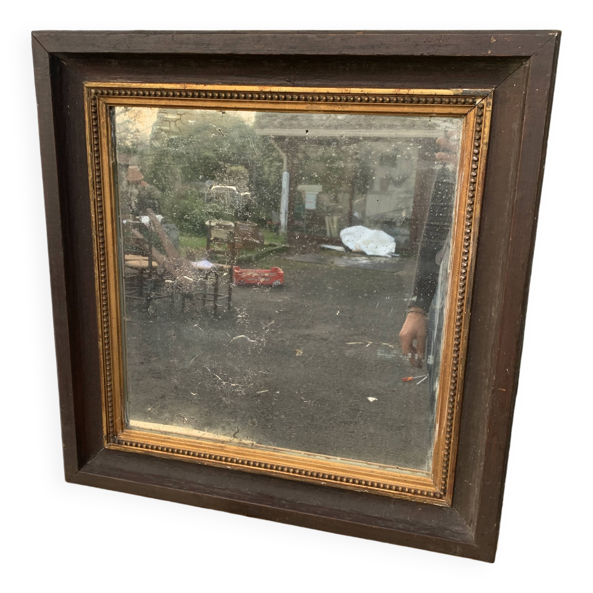 Antique rectangular mirror, carved frame