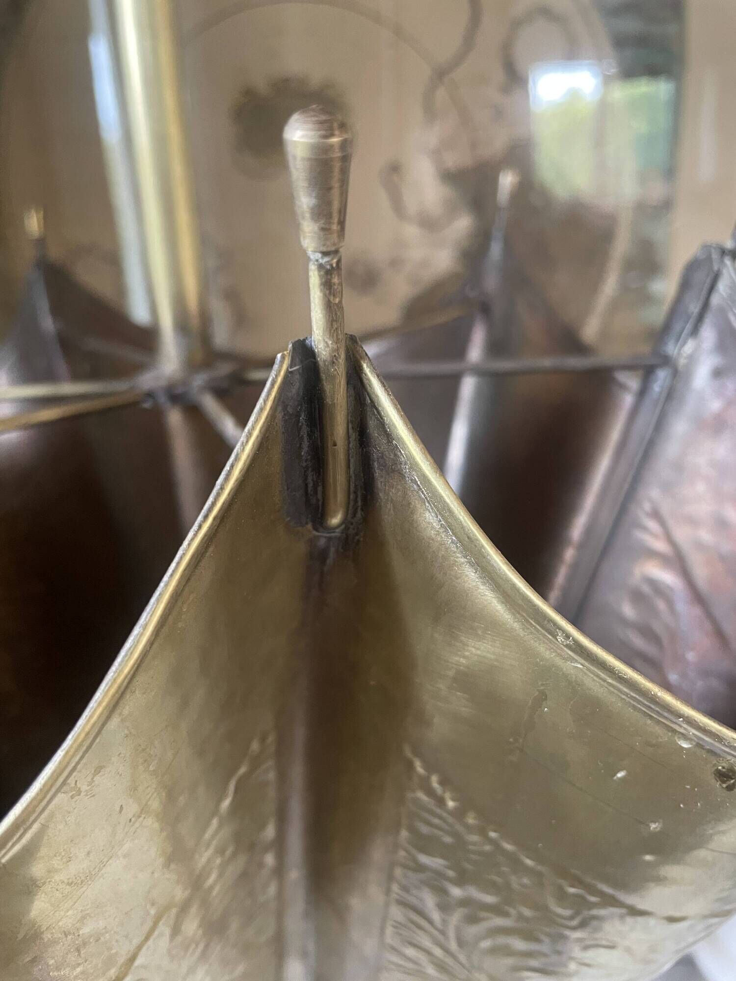 Antique repoussé brass umbrella stand