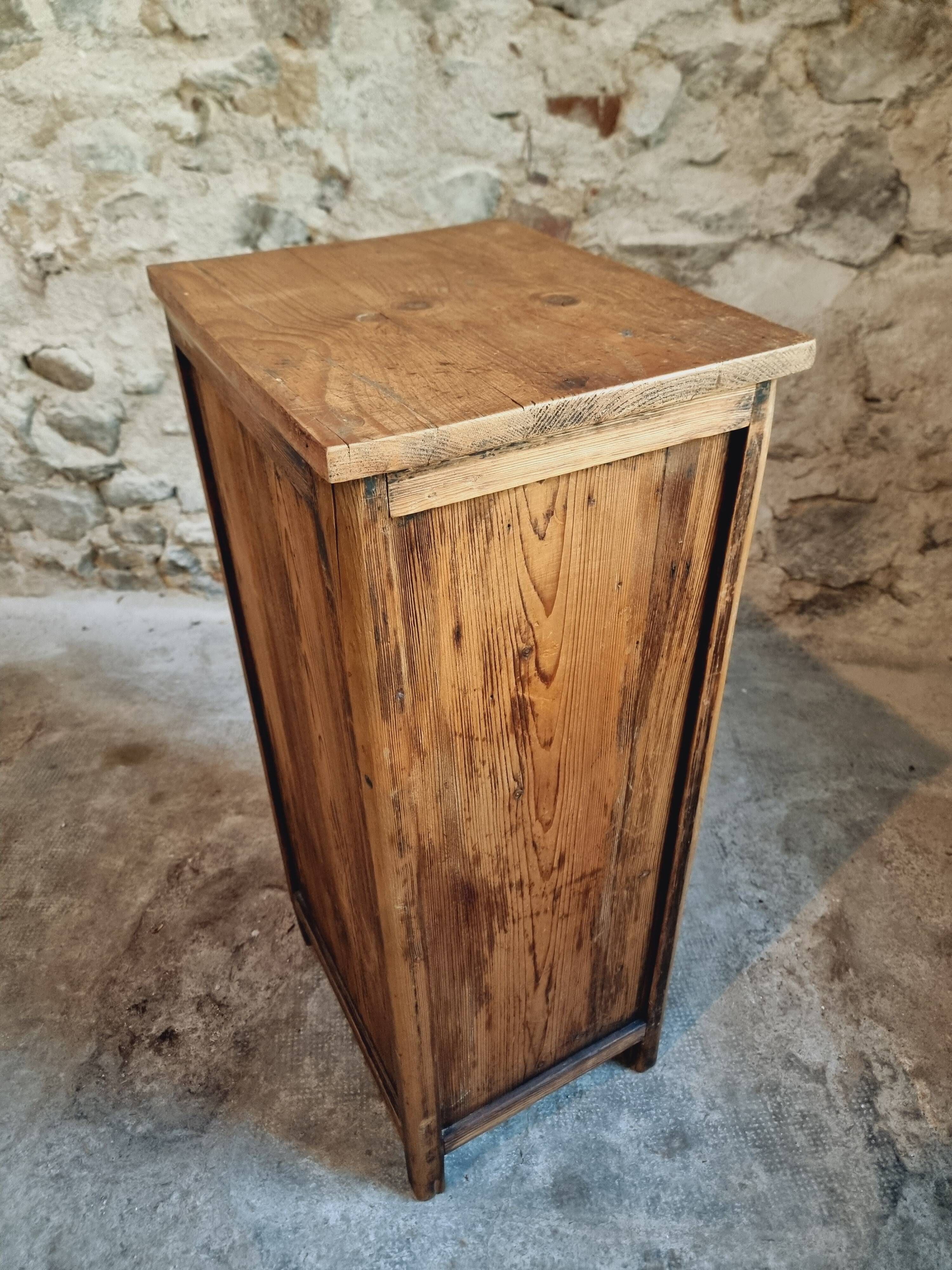 Small vintage pine storage cabinet – Antique French workshop furniture