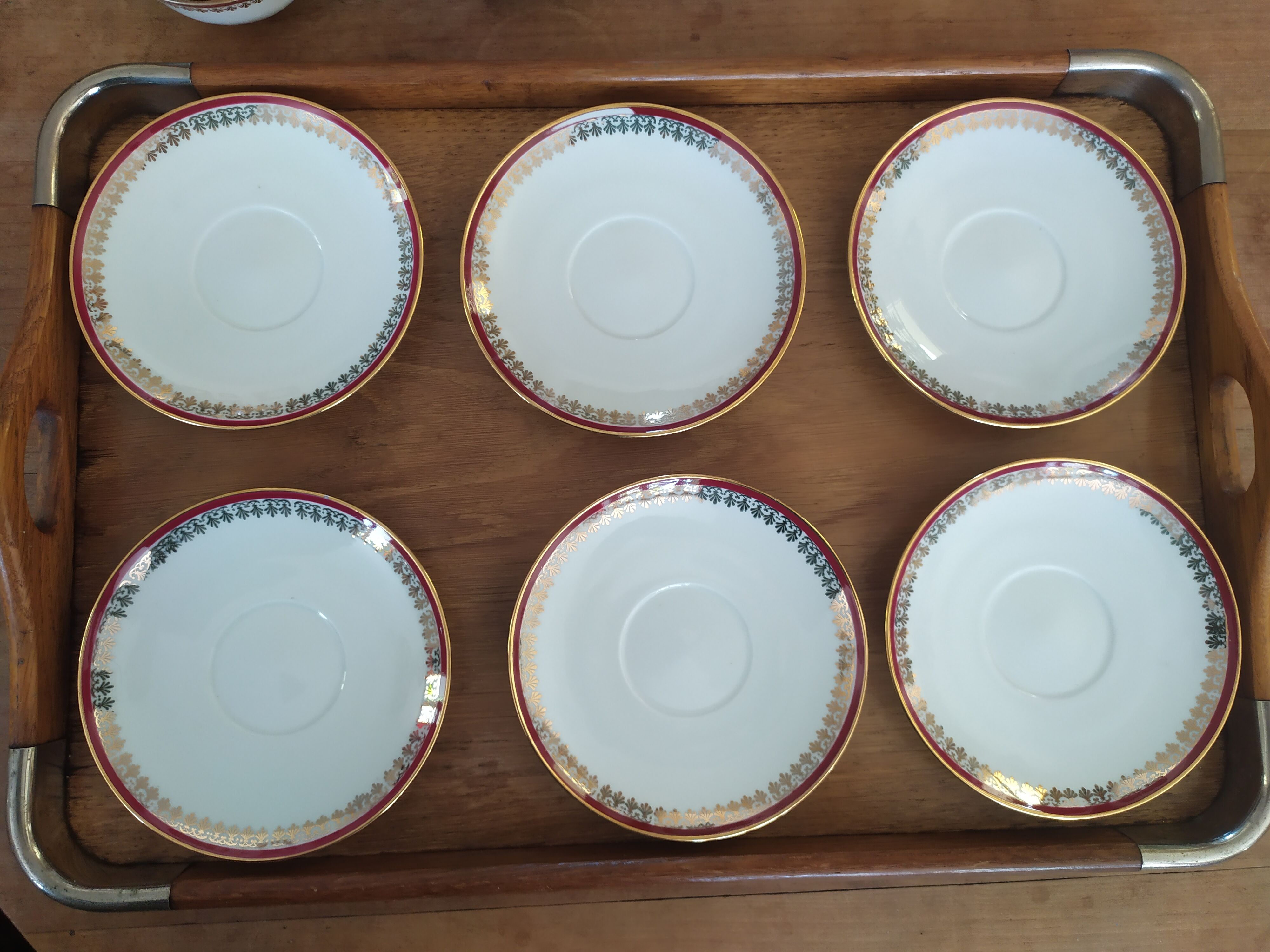 6 Pillivuyt pink and gold porcelain coffee cups