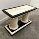 1970s Howard Dilday Organic Rattan Console Table with Black Lacquer Border.