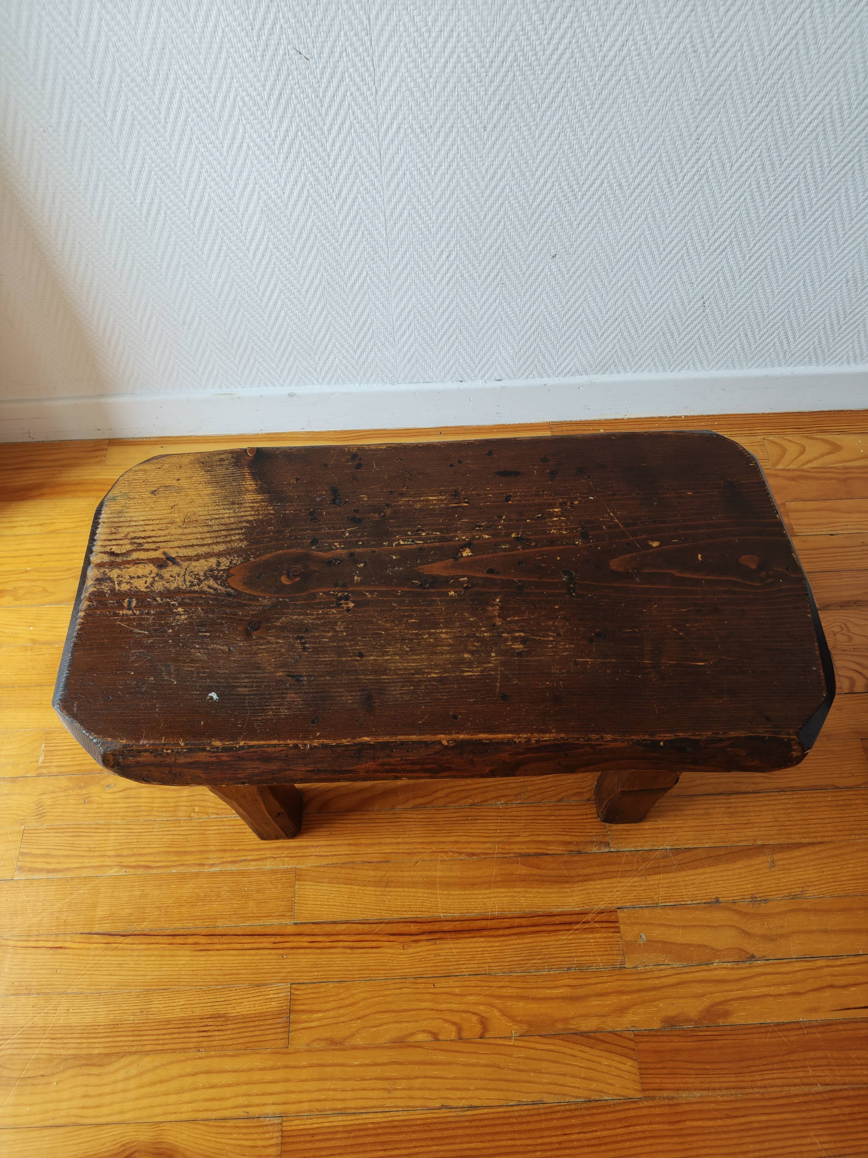 Brutalist coffee table made of solid wood – Handcrafted – 1960s-70s