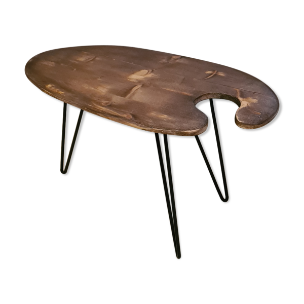 Table basse en forme de palette de peintre pieds en epingle h41x70x36