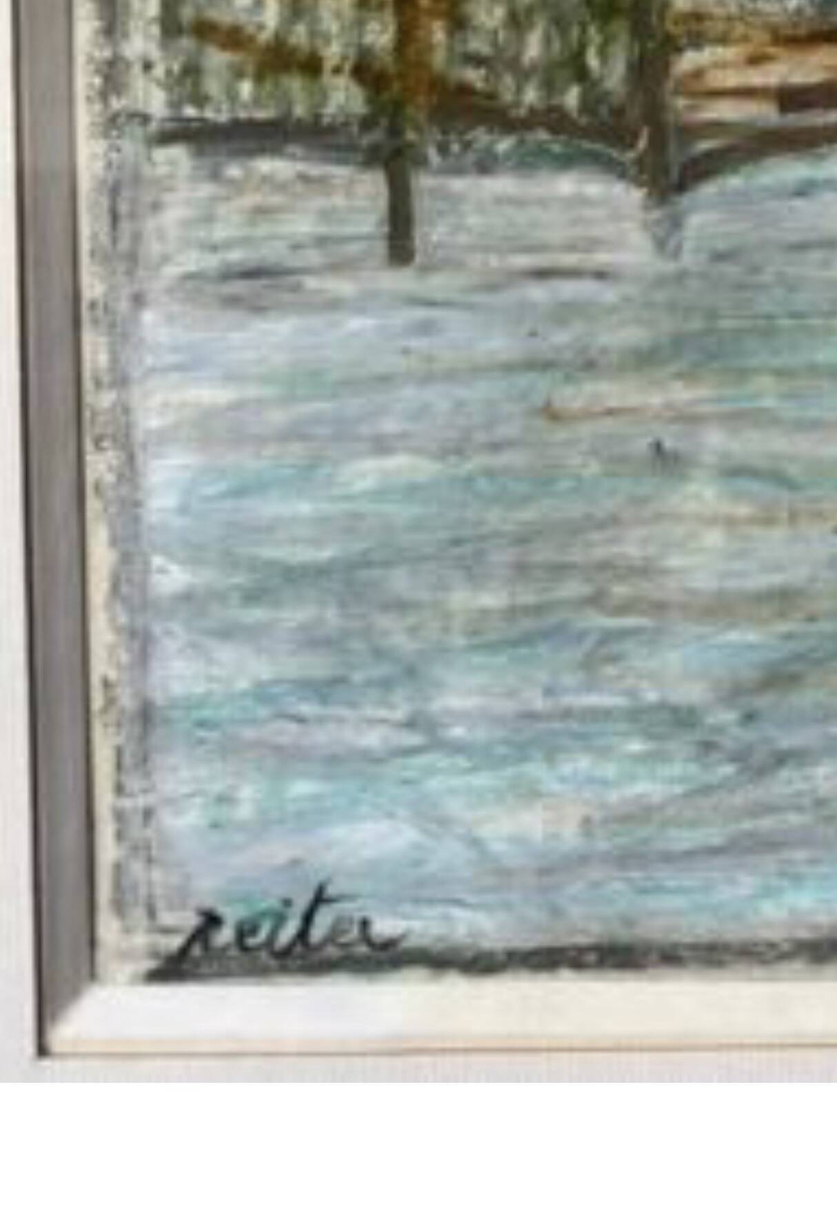 Tableau Marine. Original pastel signed by Henri Reiter. Port Normandie.