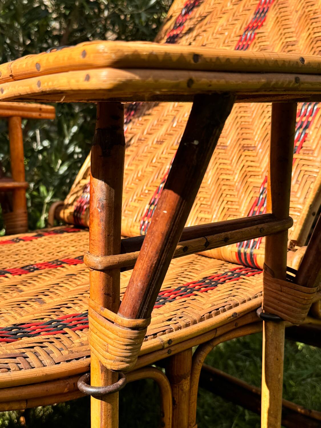 Antique rattan and wicker chaise longue, circa 1930