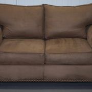 Ralph Lauren Jamaica velvet sofa pair with feather cushions.