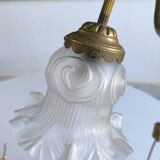 Art Deco bronze and frosted glass tulip lamp
