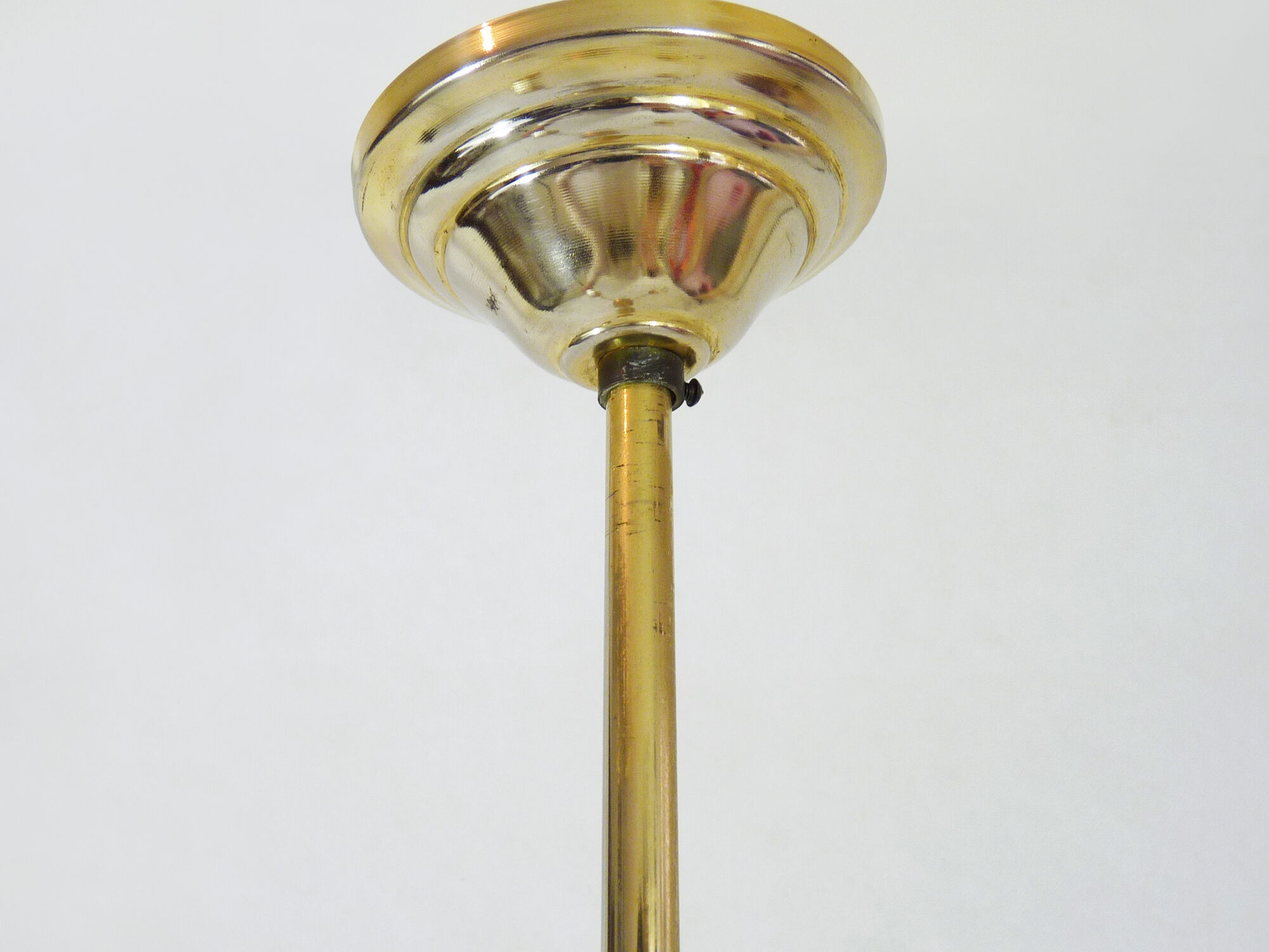 Old 3-branched chandelier, brass and chiseled glass tubes, 60s