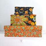 Lot de 3 boîtes anciennes en tissu