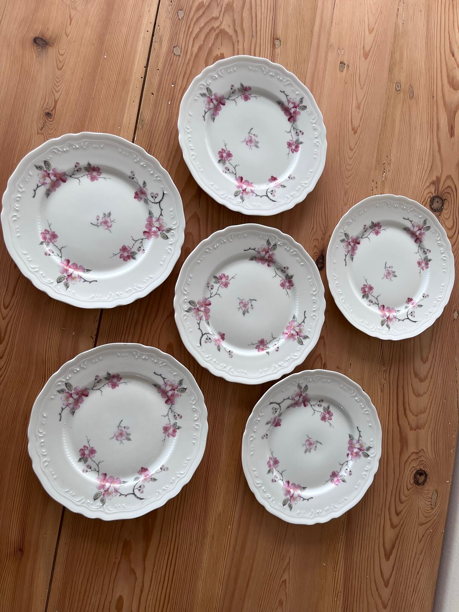 6 Limoges porcelain dessert plates - cherry blossoms -