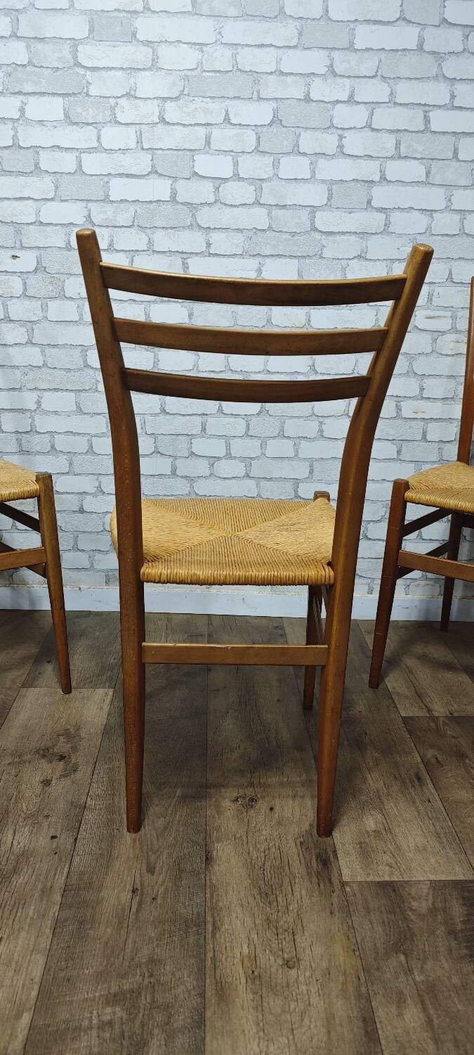 3 vintage wooden and rope chairs 1960