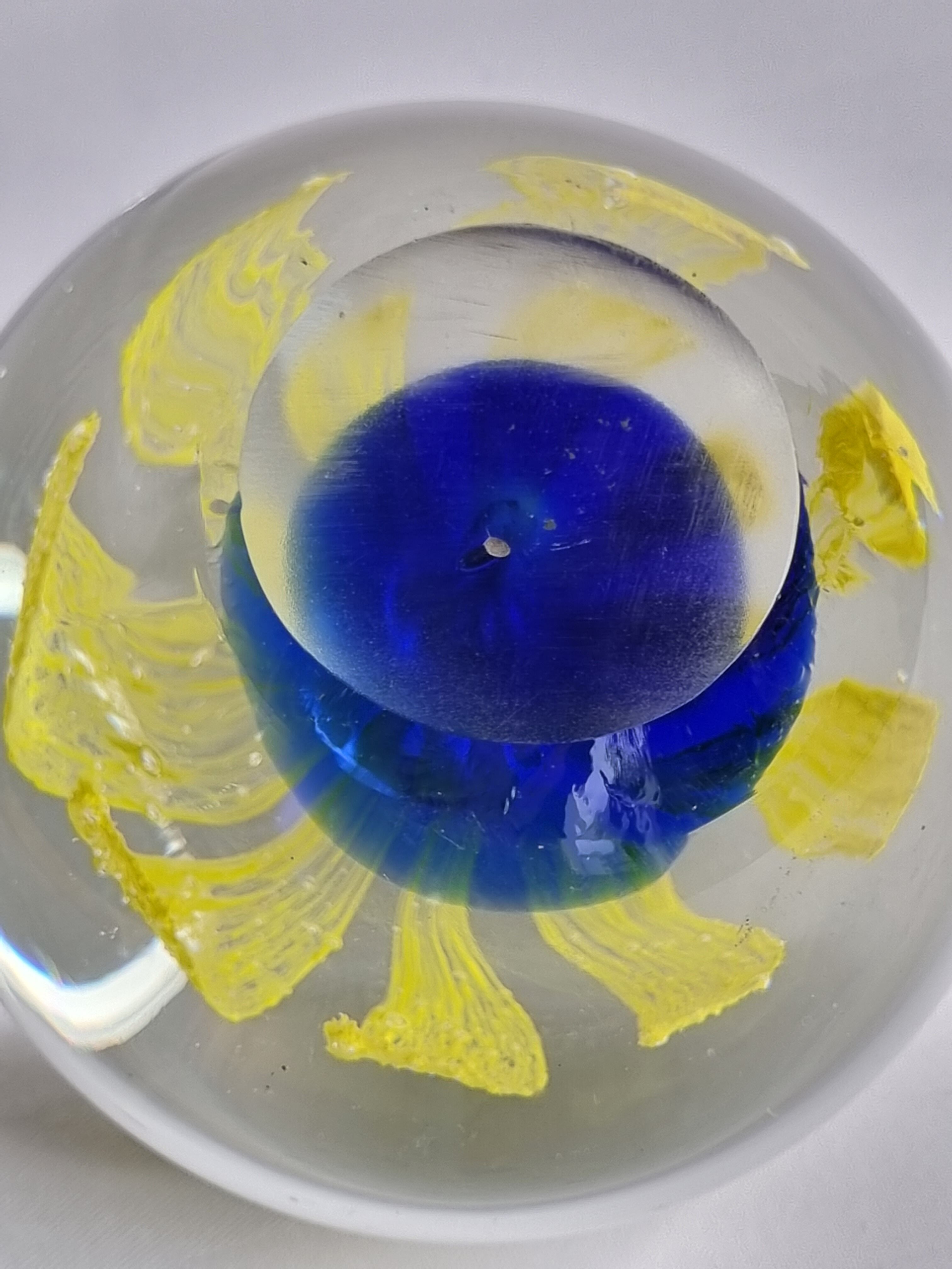 Sulfide, floral paperweight, vintage Murano, two-tone, 8 cm