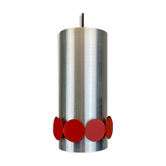 Rare mid century DORIA hanging lamp, Aluminium & red discs