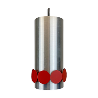 Rare mid century DORIA hanging lamp, Aluminium & red discs