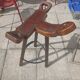 Brutalist bar stool wood and leather