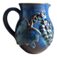 Vintage Blue Stoneware Jug with Grape Cluster Pattern, Ceramic Vase