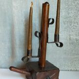 Rustic candle holder Art-popular solid wood and vintage wrought iron
