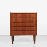 Midcentury Danish chest of 5 drawers in teak 1960s - long drawer handles